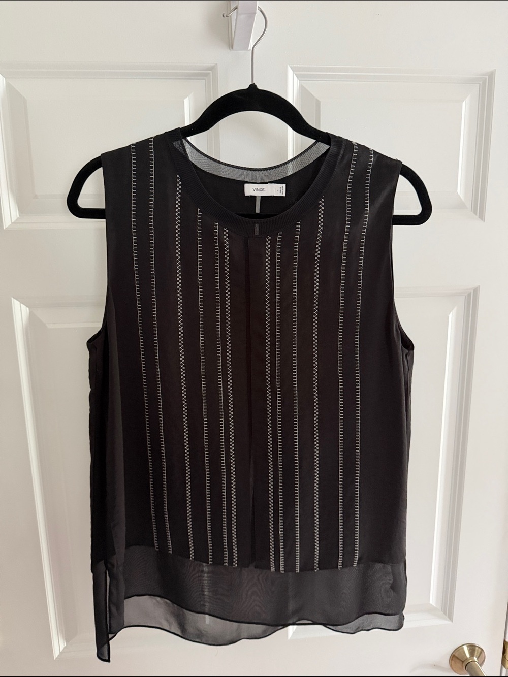 Vince Black Sleeveless Sheer-Hem Vertical-Stripe Camisole
